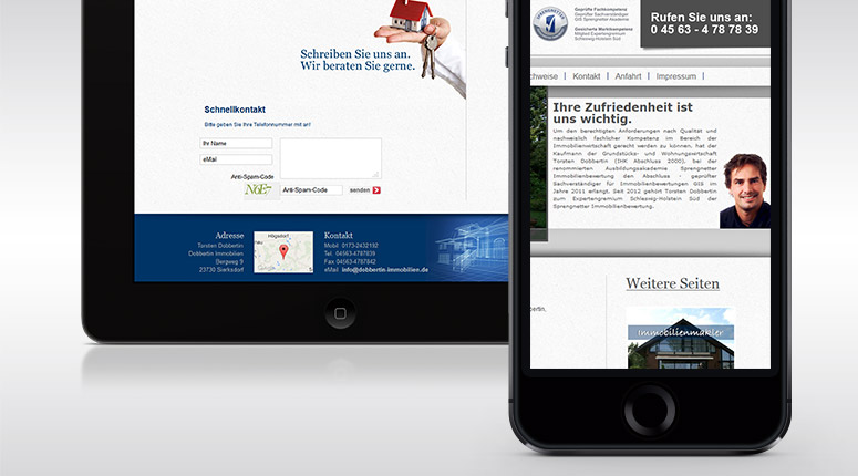 Die Webseite von Dobbertin Immobilien -Tablet, Smartphone