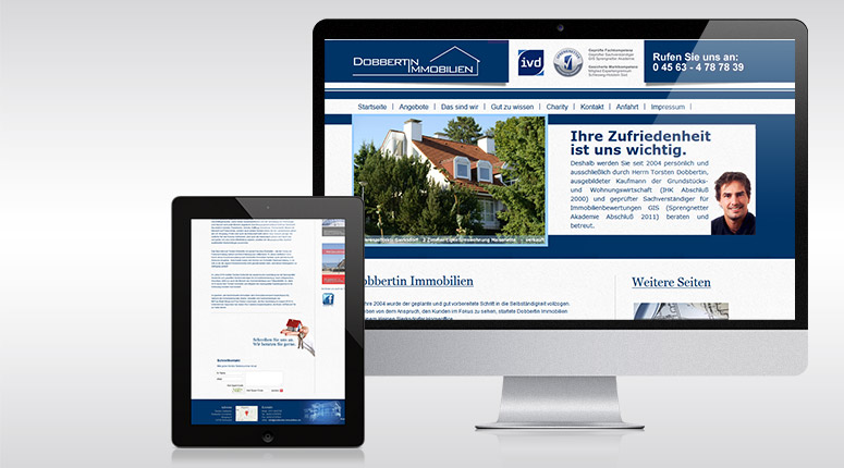 Die Webseite von Dobbertin Immobilien - Desktop, Tablet