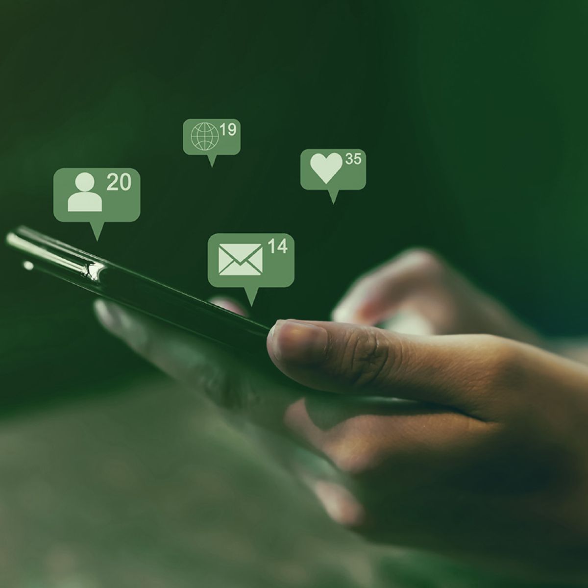 Handy mit Social media Icons